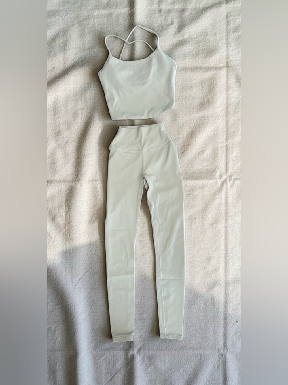 CSB High-Rise Light Cream Leggings with Strappy Cropped Tank Set XS